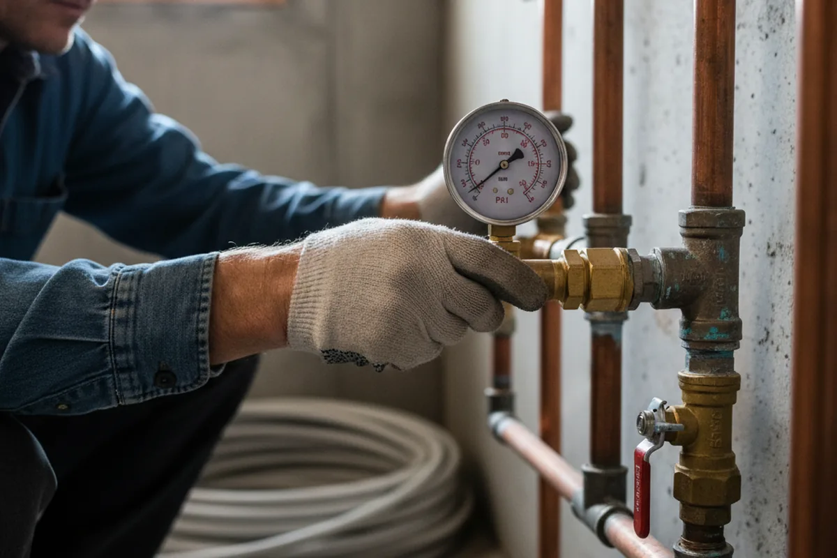 Pressure testing a repaired line during Water Line Repair in Leslie